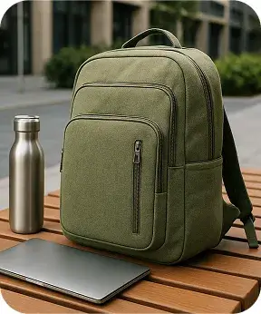 eco backpack in dark green