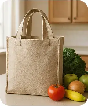 eco shopper with wide handles on a background of vegetables